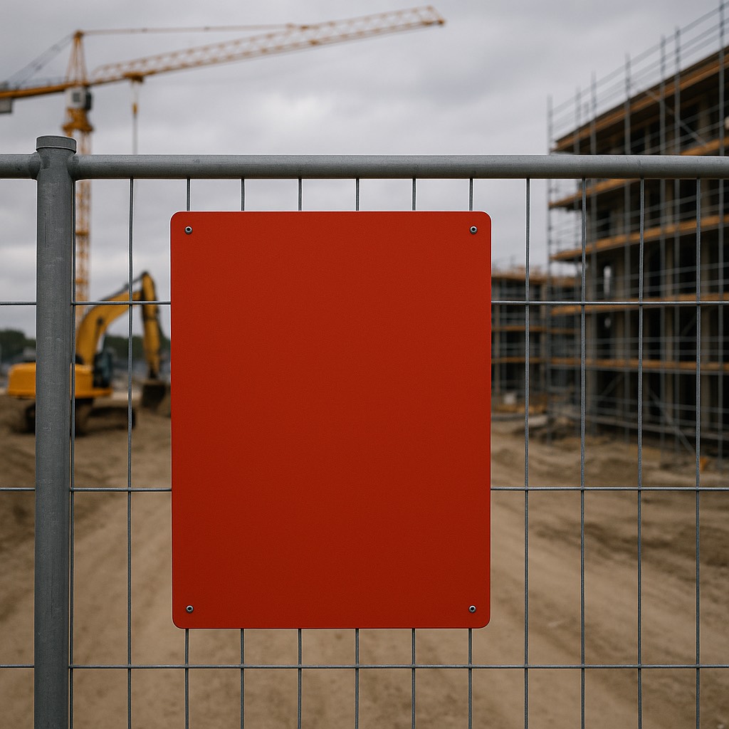Byggeplass med gjerde og adgangsskilt – sikring av byggeplass